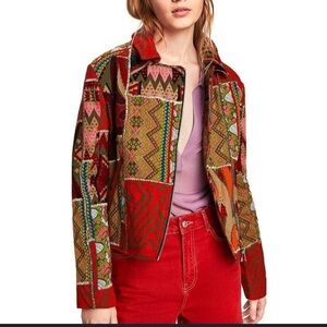 Zara patch work emboridry multi color bikers jacket size S